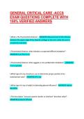 GENERAL CRITICAL CARE -ACCS EXAM QUESTIONS COMPLETE WITH 100&percnt; VERIFIED ANSWERS