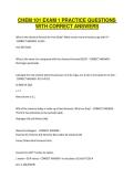 CHEM 101 EXAM 1 PRACTICE QUESTIONS WITH CORRECT ANSWERS