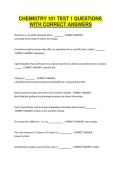 CHEMISTRY 101 TEST 1 QUESTIONS WITH CORRECT ANSWERS
