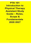 PTA 101 Introduction to Physical Therapy Assistant Study Guide Roles Scope and Fundamentals 2026&sol; 2027 with Solution Manual Answers Practice Test Review
