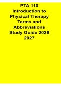 PTA 110 Introduction to Physical Therapy Terms and Abbreviations Study Guide 2026&sol; 2027 with Solution Manual Answers Practice Test Review