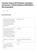 Consumer Science 257 Final Exam &vert; Questions&NewLine;and Answers &vert; Verified Solutions &vert; 2026 Edition &vert;&NewLine;Pass Guaranteed&NewLine;