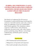 FLORIDA AIR CONDITIONING CLASS B &NewLine;CONTRACTOR EXAMINATION COMPLETE &NewLine;QUESTIONS AND DETAILED SOLUTIONS &NewLine;LATEST UPDATE THIS YEAR JUST &NewLine;RELEASED