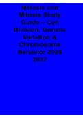 Meiosis and Mitosis Study Guide Cell Division Genetic Variation and Chromosome Behavior 2026&sol; 2027 with Solution Manual Answers Practice Test Review