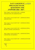 NAVY LOGISTICS &NewLine;SPECIALIST EXAM &NewLine;QUESTIONS AND &NewLine;ANSWERS 2026 - 2027 