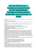 NUR 104&sol; NUR104 Exam 1 &ndash; Foundations of Nursing Review ACTUAL EXAM 2026&sol;2027 &vert; Foundations of Nursing Review &vert; Verified Q&A &vert; Pass Guaranteed - A&plus; Graded