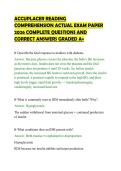 ACCUPLACER READING &NewLine;COMPREHENSION ACTUAL EXAM PAPER &NewLine;2026 COMPLETE QUESTIONS AND &NewLine;CORRECT ANSWERS GRADED A&plus; 