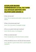 ACCUPLACER READING COMPREHENSION &NewLine;ACTUAL EXAMINATION TEST 2026 &NewLine;COMPLETE QUESTIONS AND SOLUTIONS