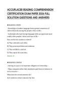 ACCUPLACER READING COMPREHENSION &NewLine;CERTIFICATION EXAM PAPER 2026 FULL &NewLine;SOLUTION QUESTIONS AND ANSWERS