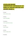 ACCUPLACER READING &NewLine;COMPREHENSION COMPREHENSIVE TEST &NewLine;PAPER 2026 UPDATED QUESTIONS WITH &NewLine;ANSWERS GRADED A&plus; 