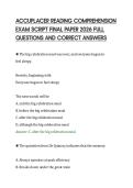 ACCUPLACER READING &NewLine;COMPREHENSION EXAM SCRIPT 2026 &NewLine;FULL SOLUTION QUESTIONS AND &NewLine;ANSWERS GRADED A&plus; 