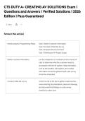 CTS DUTYA- CREATING AV SOLUTIONS Exam &vert;&NewLine;Questions and Answers &vert; Verified Solutions &vert; 2026&NewLine;Edition &vert; Pass Guaranteed&NewLine;