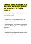 COLORADO LIFE INSURANCE FINAL EXAM&NewLine;STUDY GUIDE ACTUAL TESTED QUESTIONS&NewLine;AND CORRECT ANSWERS VERIFIED&NewLine;GRADED A&plus;