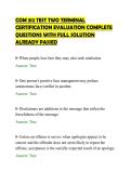 COM 312 TEST TWO TERMINAL&NewLine;CERTIFICATION EVALUATION COMPLETE&NewLine;QUESTIONS WITH FULL SOLUTION&NewLine;ALREADY PASSED&NewLine;