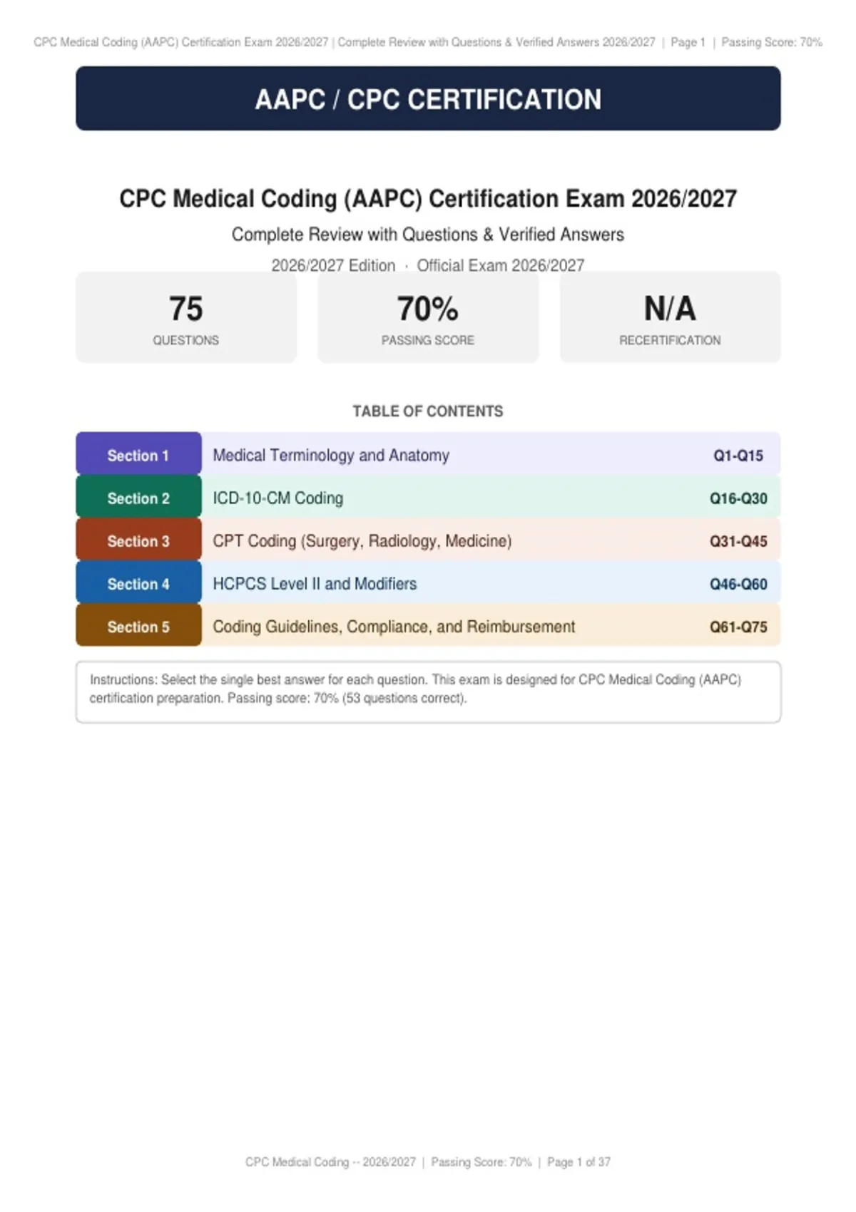 AAPC CPC Medical Coding Certification Exam Complete Review Prep 2026/ ...