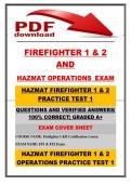 FIREFIGHTER 1 & 2&NewLine;AND&NewLine;HAZMAT OPERATIONS EXAM  LATEST UPDATE &lpar;2026&sol;2027&rpar; QUESTIONS AND VERIFIED ANSWERS &vert; 100&percnt; CORRECT &vert; GRADED A&plus;