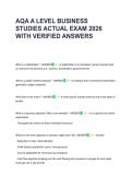 AQA A LEVEL BUSINESS &NewLine;STUDIES ACTUAL EXAM 2026 &NewLine;WITH VERIFIED ANSWERS  