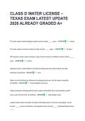 CLASS D WATER LICENSE &ndash; &NewLine;TEXAS EXAM LATEST UPDATE &NewLine;2026 ALREADY GRADED A&plus; 
