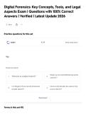 Digital Forensics&colon; Key Concepts&comma; Tools&comma; and Legal&NewLine;Aspects Exam &vert; Questions with 100&percnt; Correct&NewLine;Answers &vert; Verified &vert; Latest Update 2026