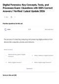 Digital Forensics&colon; Key Concepts&comma; Tools&comma; and&NewLine;Processes Exam &vert; Questions with 100&percnt; Correct&NewLine;Answers &vert; Verified &vert; Latest Update 2026