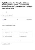 Digital Forensics&colon; Key Principles&comma; Evidence&NewLine;Handling&comma; and File System Analysis Exam &vert;&NewLine;Questions with 100&percnt; Correct Answers &vert; Verified &vert;&NewLine;Latest Update 2026