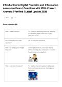 Introduction to Digital Forensics and Information&NewLine;Assurance Exam &vert; Questions with 100&percnt; Correct&NewLine;Answers &vert; Verified &vert; Latest Update 2026