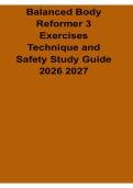 Balanced Body Reformer 3 Exercises Technique and Safety Study Guide 2026&sol; 2027 with Solution Manual Answers Practice Test Review