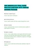 HMX IMMUNOLOGY FINAL PAPER&NewLine;PRACTICE QUESTIONS WITH VERIFIED&NewLine;ANSWERS PACKAGE