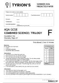 AQA GCSE June 2026 Combined Science Chemistry Paper 3F Predicted Question Paper