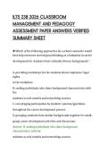 ILTS 238 2026 CLASSROOM&NewLine;MANAGEMENT AND PEDAGOGY&NewLine;ASSESSMENT PAPER ANSWERS VERIFIED&NewLine;SUMMARY SHEET