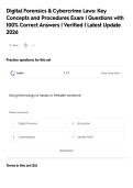 Digital Forensics & Cybercrime Laws&colon; Key&NewLine;Concepts and Procedures Exam &vert; Questions with&NewLine;100&percnt; Correct Answers &vert; Verified &vert; Latest Update&NewLine;2026