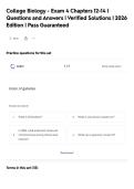 College Biology - Exam 4 Chapters 12-14 &vert;&NewLine;Questions and Answers &vert; Verified Solutions &vert; 2026&NewLine;Edition &vert; Pass Guaranteed