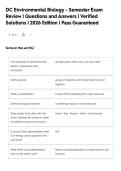 DC Environmental Biology - Semester Exam&NewLine;Review &vert; Questions and Answers &vert; Verified&NewLine;Solutions &vert; 2026 Edition &vert; Pass Guaranteed
