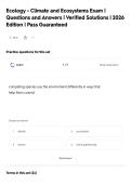 Ecology - Climate and Ecosystems Exam &vert;&NewLine;Questions and Answers &vert; Verified Solutions &vert; 2026&NewLine;Edition &vert; Pass Guaranteed