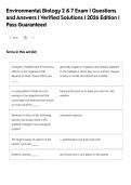 Environmental Biology 2 & 7 Exam &vert; Questions&NewLine;and Answers &vert; Verified Solutions &vert; 2026 Edition &vert;&NewLine;Pass Guaranteed