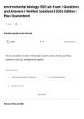 environmental biology 1102 lab Exam &vert; Questions&NewLine;and Answers &vert; Verified Solutions &vert; 2026 Edition &vert;&NewLine;Pass Guaranteed