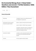Environmental Biology Exam 4 Study Guide &vert;&NewLine;Questions and Answers &vert; Verified Solutions &vert; 2026&NewLine;Edition &vert; Pass Guaranteed