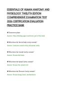 ESSENTIALS OF HUMAN ANATOMY AND&NewLine;PHYSIOLOGY TWELFTH EDITION&NewLine;COMPREHENSIVE EXAMINATION TEST&NewLine;2026 CERTIFICATION EVALUATION&NewLine;PRACTICE BANK