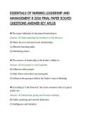 ESSENTIALS OF NURSING LEADERSHIP AND&NewLine;MANAGEMENT 8 2026 FINAL PAPER SOLVED&NewLine;QUESTIONS ANSWER KEY APLUS