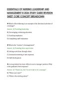 ESSENTIALS OF NURSING LEADERSHIP AND&NewLine;MANAGEMENT 8 2026 STUDY GUIDE REVISION&NewLine;SHEET CORE CONCEPT BREAKDOWN