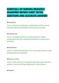 ESSENTIALS OF NURSING RESEARCH&NewLine;EXAMPREP REVIEW SHEET TESTED&NewLine;QUESTIONS AND ACCURATE ANSWERS&NewLine;