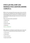 ETHICS LLQP FINAL SCRIPT 2026&NewLine;INSURANCE ETHICS QUESTIONS ANSWERS&NewLine;COMPLETE A&plus;