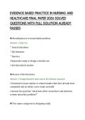 EVIDENCE BASED PRACTICE IN NURSING AND&NewLine;HEALTHCARE FINAL PAPER 2026 SOLVED&NewLine;QUESTIONS WITH FULL SOLUTION ALREADY&NewLine;PASSED