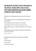 INFORMATION SYSTEMS TODAY MANAGING IN&NewLine;THE DIGITAL WORLD NINTH 2026 ACTUAL&NewLine;TEST PAPER QUESTIONS SOLUTIONS VERIFIED&NewLine;COMPLETE STUDY PACKAG