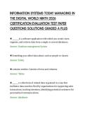 INFORMATION SYSTEMS TODAY MANAGING IN&NewLine;THE DIGITAL WORLD NINTH 2026&NewLine;CERTIFICATION EVALUATION TEST PAPER&NewLine;QUESTIONS SOLUTIONS GRADED A PLUS