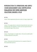 INTRODUCTION TO OPERATIONS AND SUPPLY&NewLine;CHAIN MANAGEMENT 2026 CERTIFICATION&NewLine;EVALUATION TEST PAPER QUESTIONS&NewLine;SOLUTIONS GRADED A PLUS
