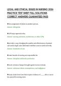 LEGAL AND ETHICAL ISSUES IN NURSING 2026&NewLine;PRACTICE TEST SHEET FULL SOLUTIONS&NewLine;CORRECT ANSWERS GUARANTEED PASS&NewLine;