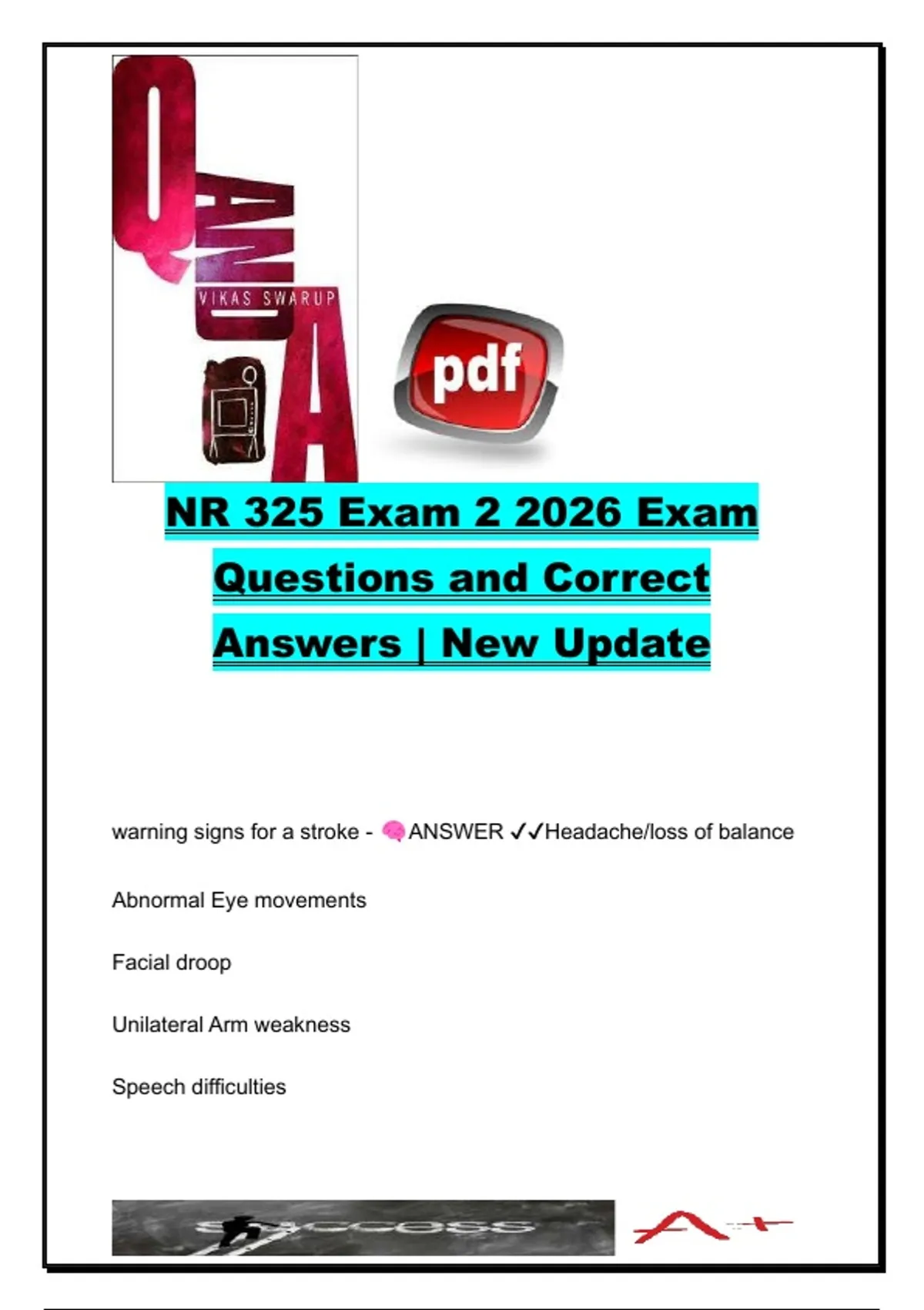 NR 325 Exam 2 Study Guide 2026 | 100+ Questions and Answers | Stroke ...