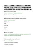 ACUTE CARE CAN UPDATED FINAL &NewLine;PAPER 2026 COMPLETE QUESTIONS &NewLine;AND VERIFIED ANSWERS GRADE A&plus;