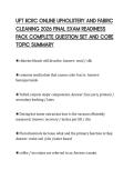 UFT IICRC ONLINE UPHOLSTERY AND FABRIC&NewLine;CLEANING 2026 FINAL EXAM READINESS&NewLine;PACK COMPLETE QUESTION SET AND CORE&NewLine;TOPIC SUMMARY